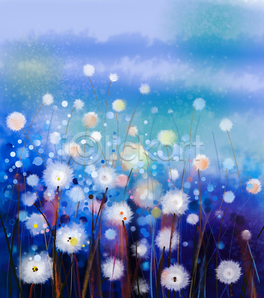 사람없음 JPG 포토 해외이미지 그림 꽃 미술 손그림 수채화(물감) 여러송이 파란색 해외202004