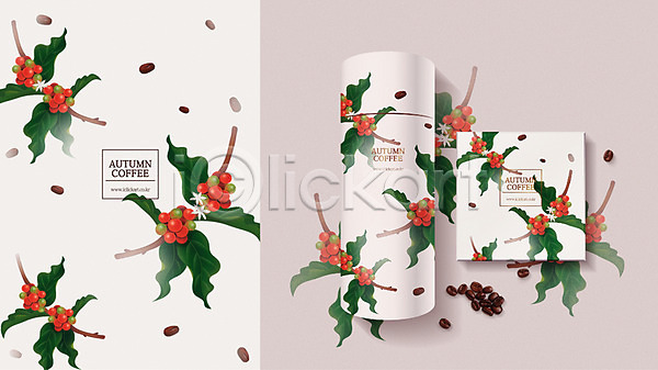 사람없음 AI(파일형식) 일러스트 가을(계절) 계절 목업 사각형 상자 원두 원형 잎 차(음료) 커피나무 커피열매 패키지 패턴 포장용기