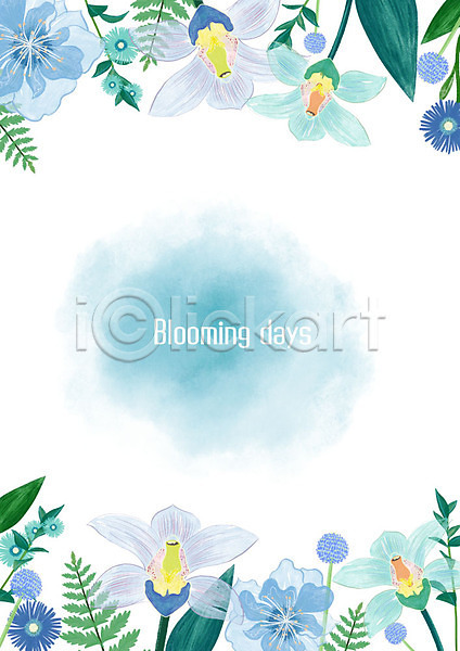 사람없음 PSD 일러스트 꽃 꽃백그라운드 꽃프레임 다양 백그라운드 번짐 사각프레임 수채화(물감) 파란색 풀잎
