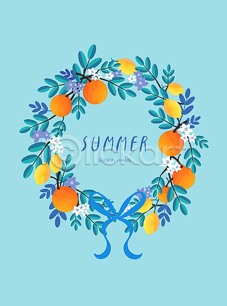 시원함 사람없음 AI(파일형식) 일러스트 프레임일러스트 계절 꽃 꽃가지 나뭇가지 레몬 리본 백그라운드 여름(계절) 오렌지 프레임