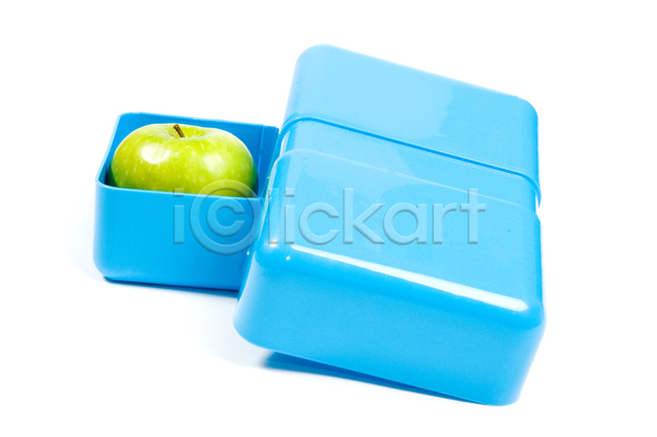 신선 사람없음 어린이 JPG 포토 해외이미지 건강 고립 사과 상자 음식 점심식사 채소 파란색 포장 플라스틱 학교 해외202004 흰색