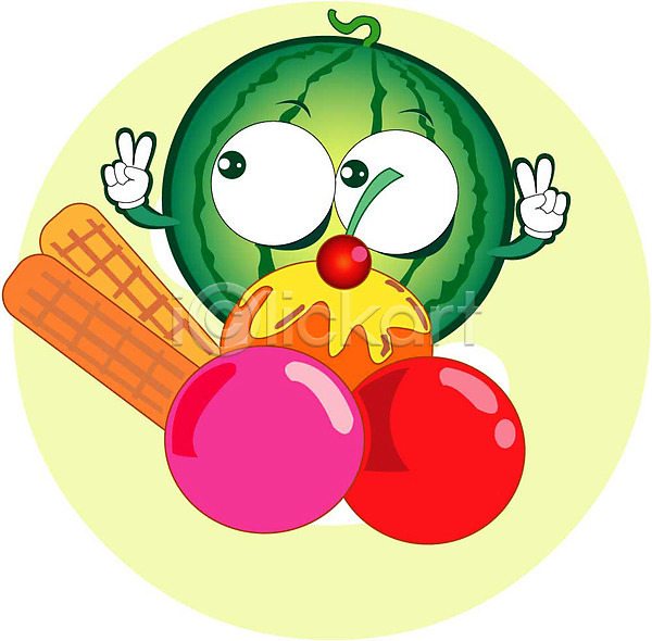 일러스트 과일 과일캐릭터 수박 수박캐릭터 식물 열매 체리 캐릭터 클립아트