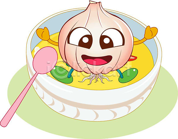 일러스트 그릇 마늘 숟가락 식물 식재료 양파 음식캐릭터 채소 캐릭터 클립아트