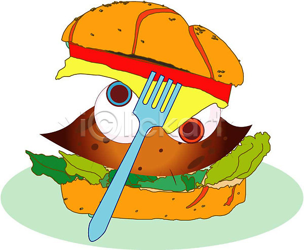 일러스트 고구마 식물 식재료 음식캐릭터 채소 캐릭터 클립아트 포크 햄버거