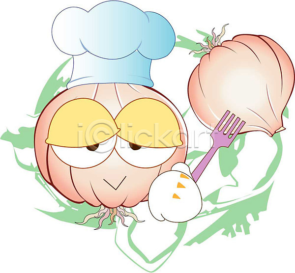 일러스트 마늘 식물 식재료 양파 음식캐릭터 채소 캐릭터 클립아트 포크