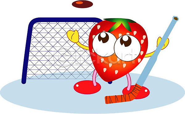 일러스트 골대 과일 구기 딸기 막대기 스포츠 스포츠캐릭터 식물 캐릭터 클립아트 하키