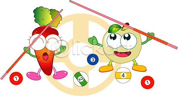 일러스트 과일 놀이 당근 사과(과일) 식물 식재료 음식캐릭터 채소 캐릭터 클립아트 포켓볼