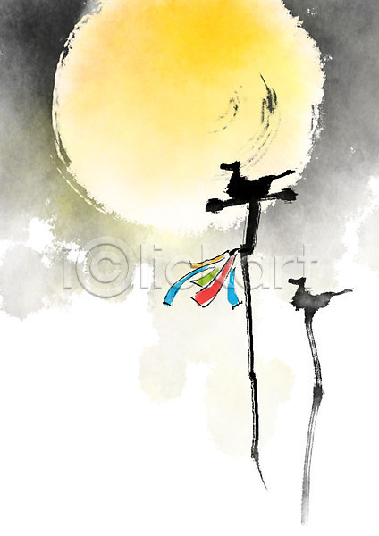 사람없음 PSD 일러스트 가을(계절) 날리기 번짐 보름달 붓터치 솟대 야간 캘리그라피 한국전통