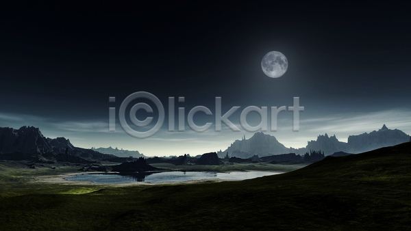 사람없음 JPG 포토 해외이미지 달 보름달 야간 야외 전경 풍경(경치) 해외202004 호수