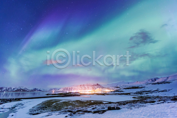 사람없음 JPG 포토 해외이미지 겨울 겨울풍경 몽환 밤하늘 설산 아이슬란드 야간 야외 오로라 자연 해외202004