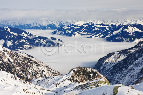 사람없음 JPG 포토 해외이미지 겨울 겨울풍경 설산 안개 야외 오스트리아 자연 전경 주간 하늘 해외202004