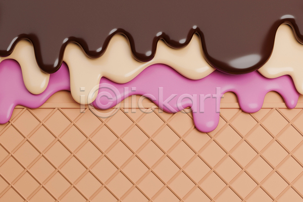 흐름 사람없음 3D JPG 포토 해외이미지 녹음(녹이기) 딸기아이스크림 바닐라아이스크림 백그라운드 아이스크림콘 액체 초코아이스크림