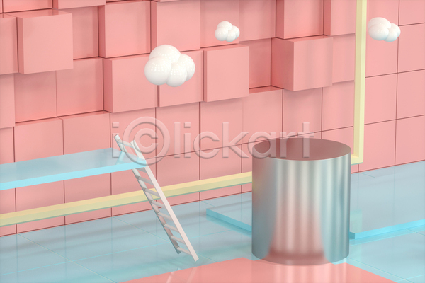 사람없음 3D JPG 포토 해외이미지 공간 구름(자연) 단상 백그라운드 분홍색 사다리 원기둥 정사각형 큐브