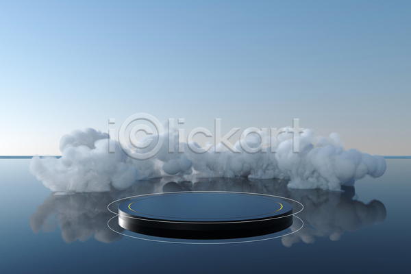 사람없음 3D JPG 포토 해외이미지 공간 구름(자연) 단상 반사 백그라운드 원형 파란색 포디움