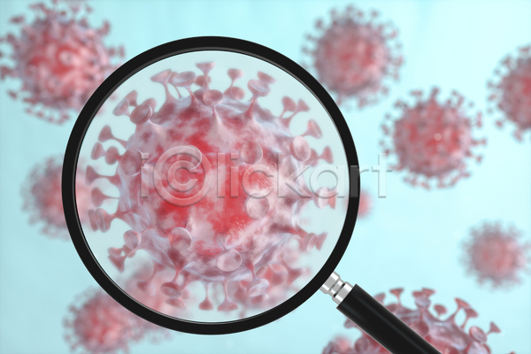 사람없음 3D JPG 해외이미지 델타변이바이러스 돋보기 바이러스 세포 오미크론 의학 전염병 코로나바이러스 코로나바이러스감염증19