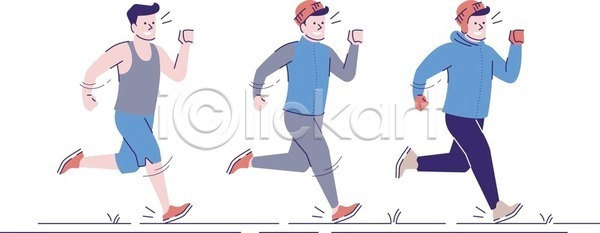 변화 남자 성인 성인남자만 세명 EPS 일러스트 해외이미지 계절 달리기 라이프스타일 모자(잡화) 백그라운드 옷 운동복 장갑 전신 컨셉