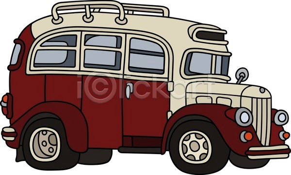 클래식 사람없음 EPS 일러스트 해외이미지 버스 복고 빨간색 자동차 흰색