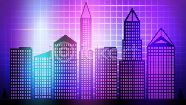 사람없음 EPS 일러스트 해외이미지 건물 격자 고층빌딩 그라데이션 네온 도시 보라색 빛 스카이라인 파란색