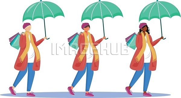 성인 성인여자만 세명 여자 EPS 일러스트 해외이미지 걷기 들기 라이프스타일 서기 쇼핑백 얼굴없음 엄마 우산 임산부 임신 전신