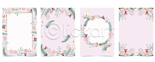 사람없음 EPS 일러스트 해외이미지 깃털 꽃 꽃무늬 디자인 백그라운드 분홍색 포스터 프레임