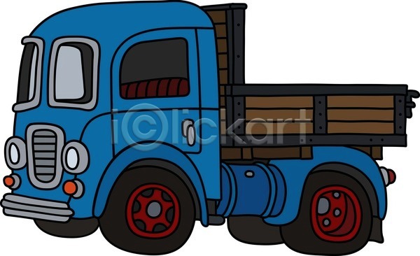 빈티지 클래식 사람없음 EPS 일러스트 해외이미지 복고 자동차 클래식카 트럭 파란색 화물트럭