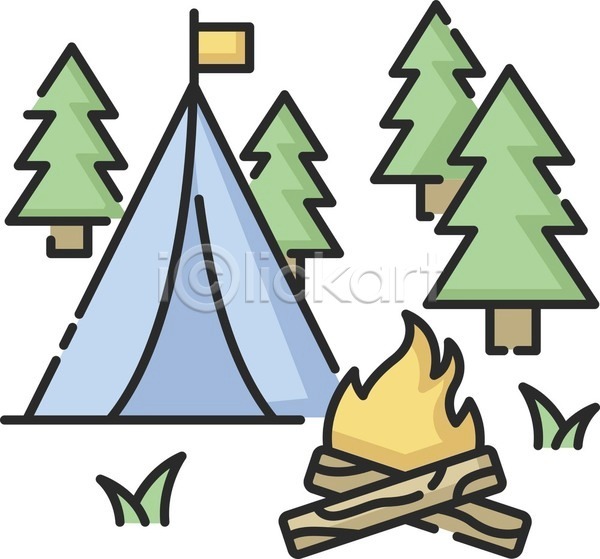 사람없음 EPS 일러스트 해외이미지 나무 모닥불 숲 캠핑 텐트