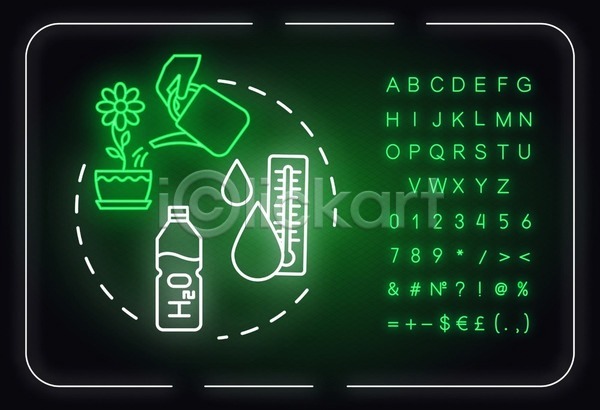 사람없음 EPS 일러스트 해외이미지 꽃 네온 물뿌리개 손모양 온도계 원예 적정온도 화분