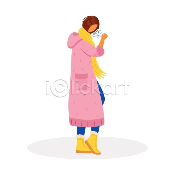 고통 성인 성인여자한명만 여자 한명 EPS 일러스트 해외이미지 감기(질병) 걷기 기침 목도리 얼굴없음 전신 질병 코트