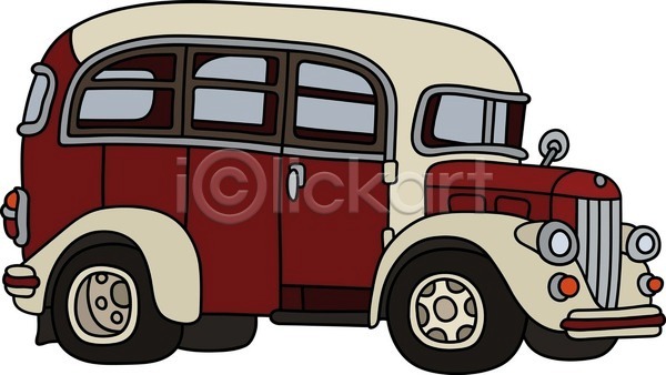 클래식 사람없음 EPS 일러스트 해외이미지 버스 복고 빨간색 자동차 흰색