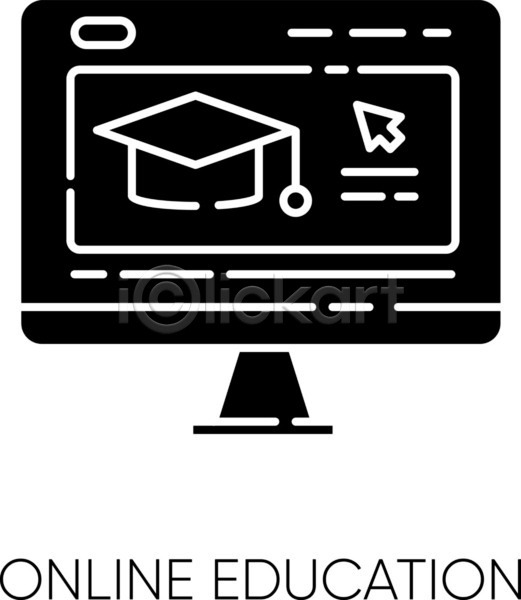 사람없음 EPS 아이콘 해외이미지 검은색 교육 디자인 모니터 온라인강의 졸업 학사모