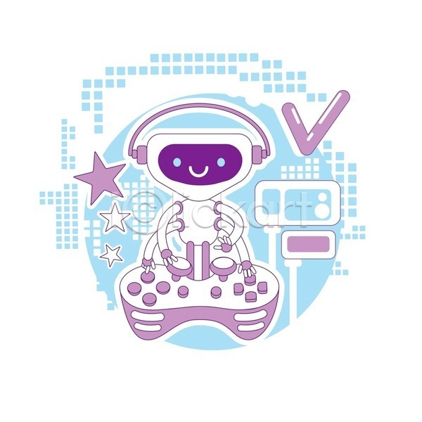 사람없음 EPS 일러스트 해외이미지 게임 로봇 보라색 조이스틱 캐릭터
