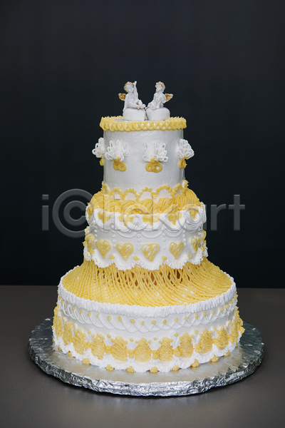 사람없음 JPG 포토 해외이미지 결혼 꽃 노란색 웨딩케이크 장식 천사상 케이크 피규어
