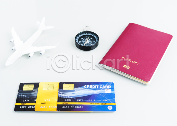 사람없음 JPG 포토 해외이미지 나침반 비행기 신용카드 실내 여권 여행 오브젝트