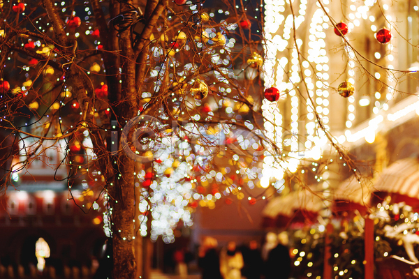 사람없음 JPG 아웃포커스 포토 해외이미지 거리 건물 겨울 나무 마을 반짝임 보케 빛망울 야간 야외 오너먼트 크리스마스 풍경(경치)