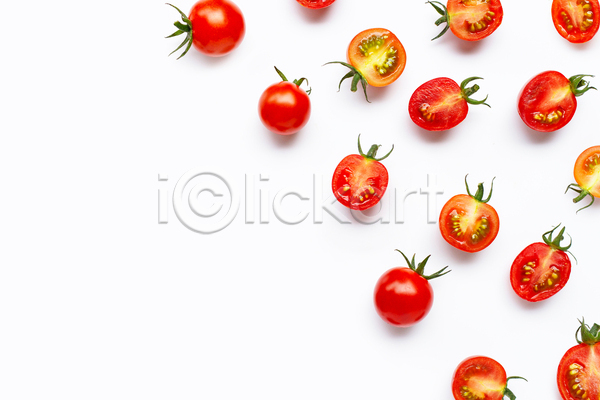 사람없음 JPG 포토 해외이미지 단면 방울토마토 실내 카피스페이스 토마토 흰배경