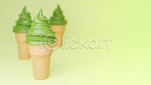 사람없음 3D JPG 포토 해외이미지 녹차맛 백그라운드 소프트아이스크림 아이스크림 초록색 카피스페이스 콘아이스크림