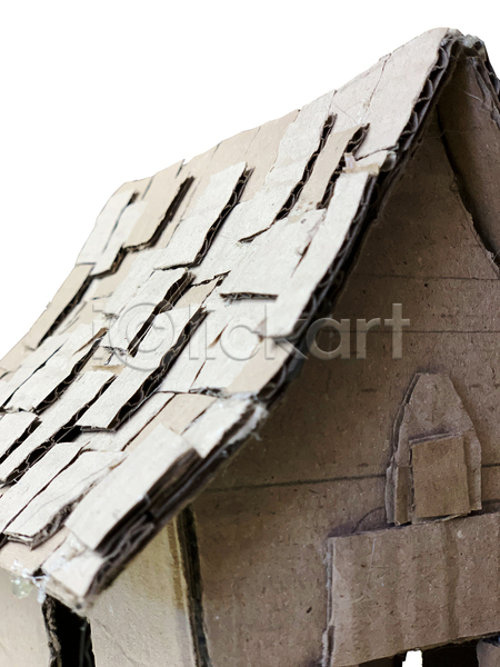사람없음 JPG 근접촬영 포토 해외이미지 건축모형 건축양식 골판지 오브젝트 종이 주택 지붕 판지 흰배경