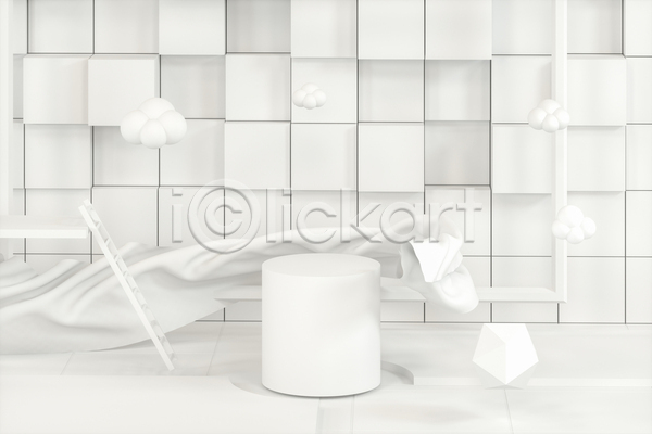 사람없음 3D JPG 포토 해외이미지 공간 구름(자연) 단상 백그라운드 사다리 원기둥 원형 정사각형 천(직물) 큐브 흰색