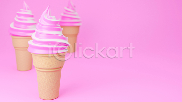 사람없음 3D JPG 포토 해외이미지 딸기맛 백그라운드 분홍색 소프트아이스크림 아이스크림 카피스페이스 콘아이스크림
