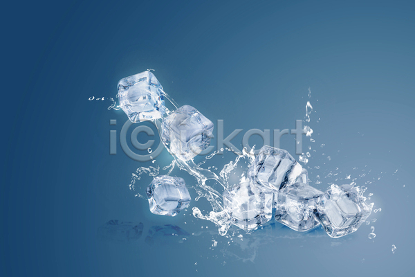 시원함 차가움 사람없음 JPG 포토 해외이미지 물 스플래쉬 얼음 큐브 투명 튀는물 파란색