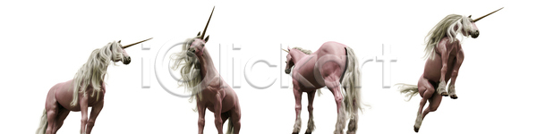 사람없음 3D JPG 포토 해외이미지 공상 동물상상형 분홍색 뿔 유니콘 흰배경