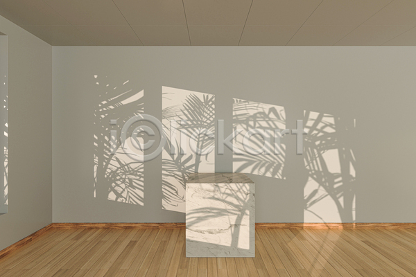 사람없음 3D JPG 포토 해외이미지 공간 그림자 내부 베이지색 빛 인테리어 입체도형 잎