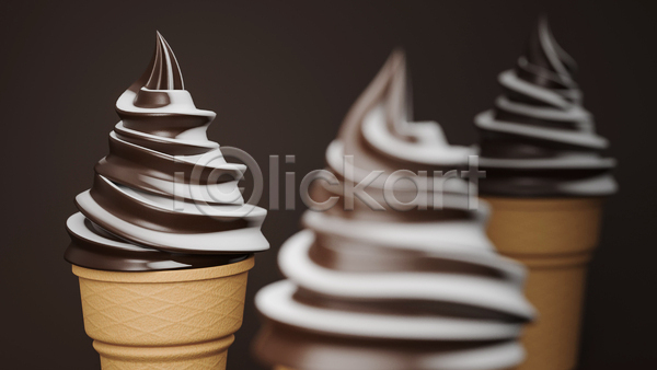 사람없음 3D JPG 포토 해외이미지 갈색 백그라운드 소프트아이스크림 아이스크림 초코맛 콘아이스크림