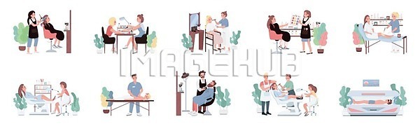 순서 아이디어 행복 20대 남자 백인 사람 성인 여자 EPS 일러스트 해외이미지 고립 그래픽 그룹 디자인 마사지 만화 미용사 백그라운드 상점 서기 선탠 세트 손톱관리 스파 앉기 애니메이션 웹 이발사 일러캐릭터 조립 치료 캐릭터 플랫 해외일러스트 화장품 흰색