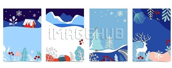 사람없음 EPS 일러스트 해외이미지 겨울 나무 눈송이 디자인 배너 백그라운드 사슴 잎 주택 포스터 풍경(경치)