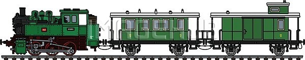 클래식 EPS 일러스트 해외이미지 검은색 교통시설 기계 기차 만화 복고 빨간색 수증기 수확 승객 엔진 옛날 작음 초록색 탱크 해외일러스트