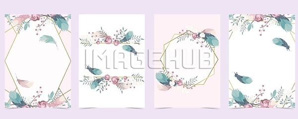 사람없음 EPS 일러스트 해외이미지 깃털 꽃 꽃무늬 디자인 배너 백그라운드 분홍색 초록색 패턴 프레임