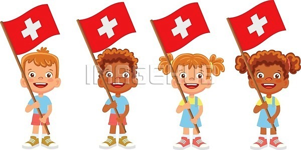 어린이 EPS 일러스트 해외이미지 깃대 깃발 물결 배너 손 스위스 심볼 클립아트 해외일러스트
