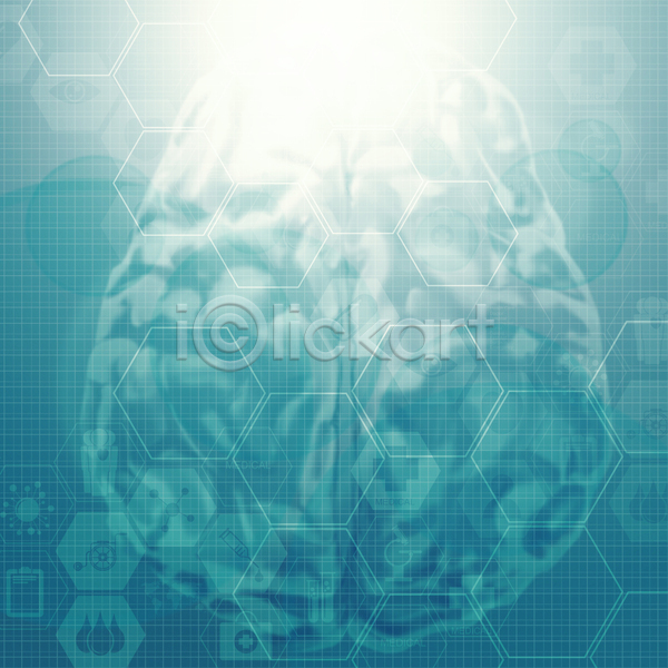 사람없음 JPG 디지털합성 편집이미지 해외이미지 뇌 백그라운드 병원 빛 십자가모양 육각형 의학 하늘색 헥사곤