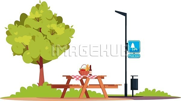 사람없음 EPS 일러스트 해외이미지 가로등 공원 나무 도심 벤치 야외의자 야외테이블 표지판